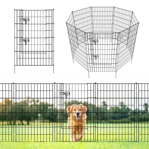 ARIFARO Dekorative Gartenzaun 5 Panels Gesamtlänge 3,5m (101cm H x 71cm B) Keine Graben Tier Barriere Fechten mit 4 Paneelen + 1 Tor, Haustier Zaun Metall Panel Grenze für Kaninchen, Hof, Patio