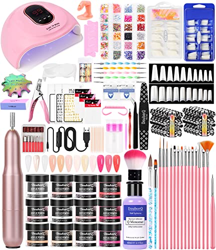 Nagelstudio Set, Acrylpulver mit 60ml Acryl Liquid，Nagelfräser für Gelnägel mit UV Lampe für Gelnägel set, Nageldesign Nagelset Nail Art Geschenke Frauen