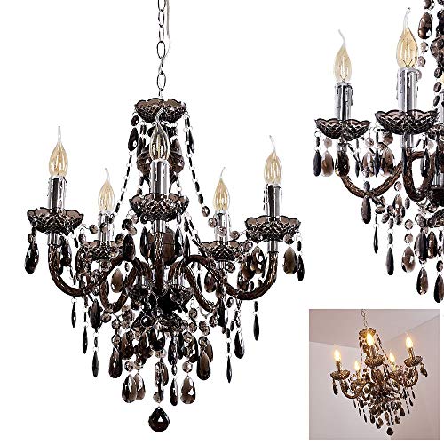 Kronleuchter Delhi aus Metall in Schwarz, Hängelampe 5-flammig, 5 x E14, klassische Pendelleuchte mit Zierkristallen, Vintage/Retro Design, ohne Leuchtmittel,