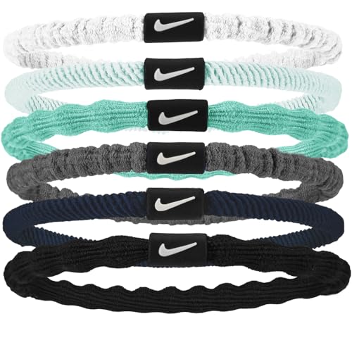 Nike Flex Hair Tie Haargummi für Damen Set 6-teiliger aus Polyester und Spandex, Farbe: White/Glacier Blue/White, Größe: One Size, N.100.9194.113.OS