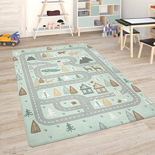 Paco Home Kinderteppich Teppich Kinderzimmer Spielmatte Straßenteppich Spielteppich, Grösse:80x150 cm, Farbe:Türkis