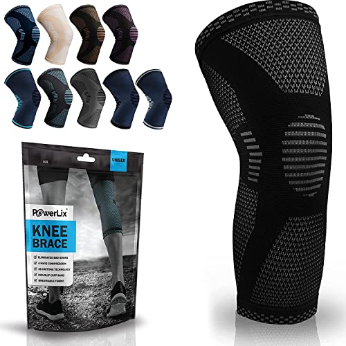 POWERLIX Kniebandage für Damen/Männer, Kompression Kniestütze für Meniskusriss, Arthritis, Linddert Kniescherzen, ACL, Laufen, Gewichtheben, Basketball, Volleyball, Sport, Schwarz, M