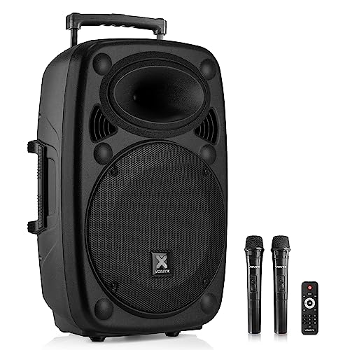 Vonyx Verve46, Akku Partybox Bluetooth Lautsprecher Groß, 1000W, 2 UHF Mikrofonen, MP3, Mobile PA Anlage Komplettset, Party Lautsprecher mit Fernbedienung - Schwarz