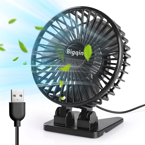 Bigqin USB Ventilator, Mini Tischventilator Fan Lüfter mit 3 Geschwindigkeiten, tragbarer Ventilator Klein für Büro, Schlafzimmer, Camping - Schwarz