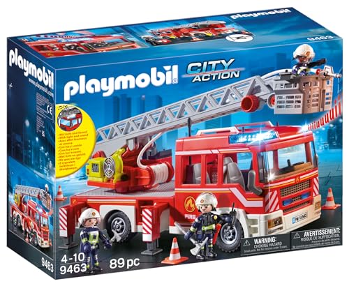 PLAYMOBIL City Action 9463 Feuerwehr-Leiterfahrzeug mit Licht und Sound, Ab 5 Jahren