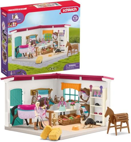 schleich HORSE CLUB | Reitshop zum modularen Reiterhof 42568 | Set inkl. Haus, Hund, 2 bewegliche Figuren & Zubehör | Geschenk für Mädchen und Jungen | Pferde Spielzeug ab 5 Jahren | Set aus 67 Teilen