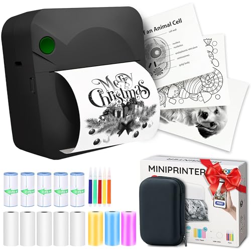AgoDeo Mini Drucker Geschenkset - 300 DPI HD Qualität - Sofort PrintPod - Fotodrucker für Smartphone - Bluetooth Thermodrucker, Mini Printer, Foto drucker für Handy, Taschen Sticker Drucker (Schwarz)