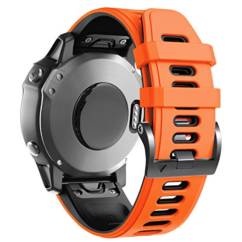 ANBEST Armband für Garmin Fenix 6 Pro/7 Pro/Epix 2/Fenix 8 47mm Armband, 22mm Quick Fit Armbänder für Fenix 7/6/5/Epix Pro 47mm/Descent G1/Forerunner 955/945/965 Silikon Ersatzarmband, Orange/Schwarz