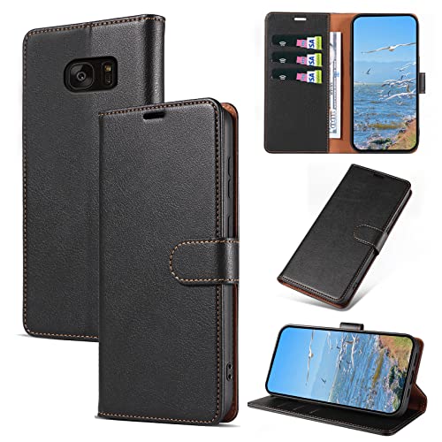 KKEIKO Hülle Kompatibel mit Samsung S7 Edge, Magnet Klappbar Handyhülle mit Kartenfach, PU Leder Stoßfest Schutzhülle für Samsung Galaxy S7 Edge, Schwarz