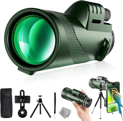 Divons 12X50 Monokular Teleskop HD Handy Fernrohr，BAK4 Prisma & FMC Objektiv mit Stativ Tragetasche Handschlaufe Telefonadapter