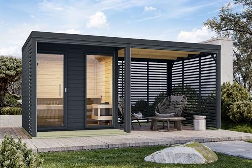 CHILLROI Saunahaus XL inkl. Saunaofen integr. Strg. Außensauna optional mit Anbaudach (276x231 + Anbau)