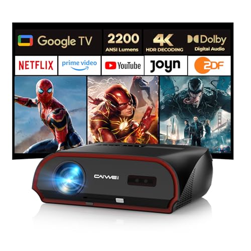 Smart 4K UHD Tageslicht Beamer Heimkino mit Google TV, 2200ANSI, HDMI eARC, HDR10+, ToF Autofokus, Shorter Throw, Dolby, WiFi6 Bluetooth Projector Ultra HD für im Innenbereich Filme