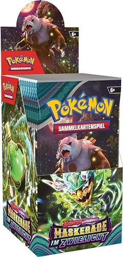 Pokémon-Sammelkartenspiel: Boosterpack-Display-Box Karmesin & Purpur – Maskerade im Zwielicht (18 Boosterpacks)