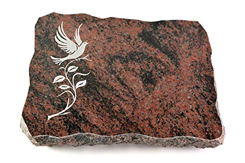 Wilhelmy Grabmale Grabplatte, Grabstein, Grabkissen, Urnengrabstein, Liegegrabstein Modell Pure 40 x 30 x 5 cm Aruba-Granit, poliert inkl. Gravur (Sandstrahl-Ornament Taube 3)