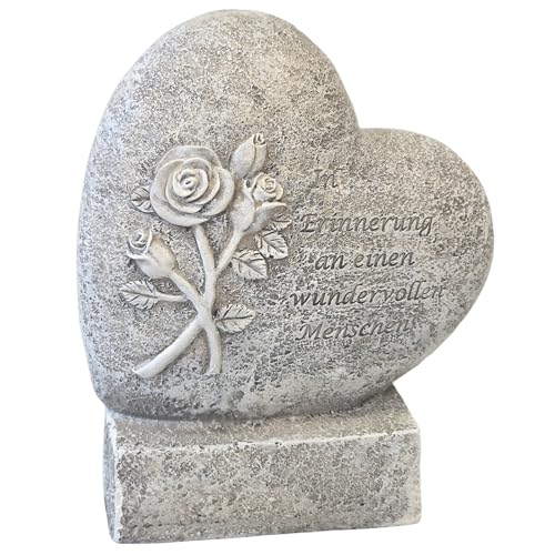 Logbuch-Verlag Herz Deko Grabstein mit Sockel 20 cm hoch – Trauerdeko mit Spruch „In Erinnerung an einen wundervollen Menschen