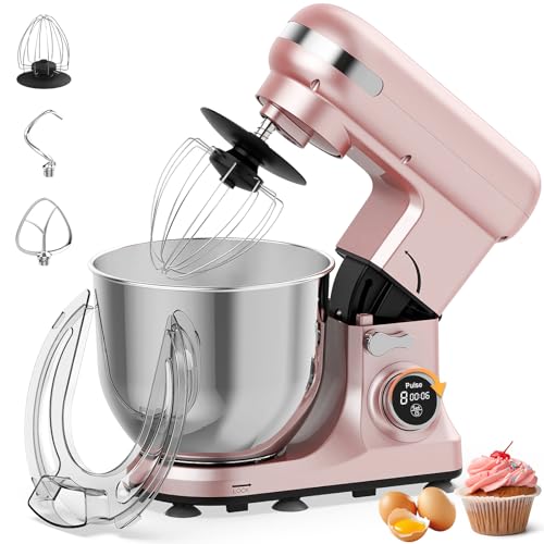 Küchenmaschine, Knetmaschine mit 6,5L Schüssel, Küchenmaschine zum Backen 8 Stufen & Timer, Planetenrührwerk, 1400W Küchenmixer Teigmaschine mit Rührhaken, Knethaken, Schlagbesen und Spritzschutz