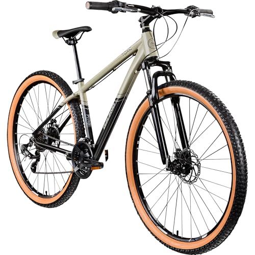 Galano Toxic Mountainbike Hardtail 29 Zoll für Erwachsene MTB Fahrrad 21 Gang Federgabel Scheibenbremsen (schwarz/beige, 40 cm)