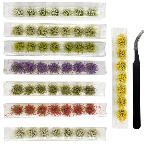 Attuslla 56 Stück Scenics Gras Grasbüschel, 8 Farbe Static Grass Tuft Schnee Statische Grass für Miniatur Ornamente Eisenbahn Modellbahn Landschaftsbau Diorama Zubehör