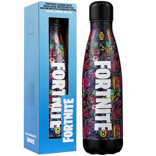 Fortnite Trinkflasche Edelstahl 500ml, Auslaufsichere Isolierflasche, BPA-frei, 24h Kalt & Warm, Doppelwandig Isoliert, 100% Rostfrei, Gamer Geschenk (Multi Fortnite)