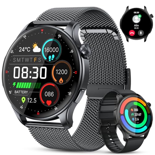 Smartwatch Herren Damen Fitnessuhr mit Telefonfunktion: Bluetooth Anruf Armbanduhr uhr Wasserdicht Fitness tracker Smart Watch mit Herzfrequenz Schlafmonitor Schrittzähler Sportuhr Uhren Android iOS
