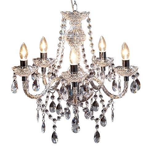 Riess Ambiente Moderner Kronleuchter CRYSTAL Klar 55cm mit 5 Armen Acrylglas E14 5-flammig Kerzen Lüster mit 15 Prismen Deckenleuchte