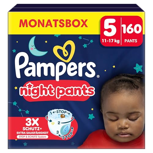 Pampers Night Pants Größe 5, 160 Windeln, 11-17kg, Pampers Night Pants Bieten Zusätzlichen Schutz Für Die Ganze Nacht