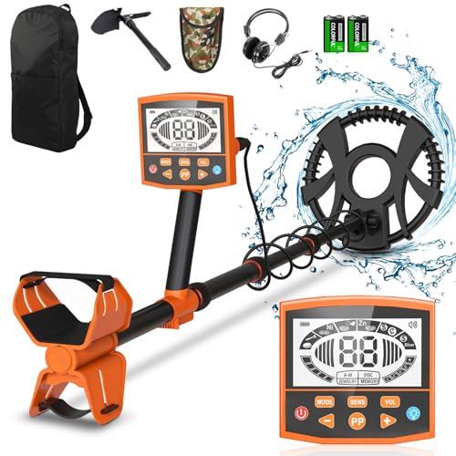 Metalldetektor, Kroosim Metalldetektor Profi Set für Erwachsene und Kinder, 5 Modi, 10 Zoll Detektionstiefe, IP68 Wasserdicht Spule Metalldetektoren mit LCD-Display, Höhenverstellbares