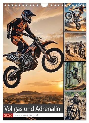 Vollgas und Adrenalin - Motocross-Action pur! (Wandkalender 2026 DIN A4 hoch), CALVENDO Monatskalender: Motocross-Action in spektakulären, KI-generierten Bildern.