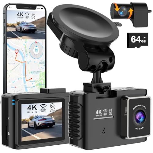 Dashcam Auto Vorne Hinten 4K, 5GHz WiFi Dash Cam mit GPS, 2.0