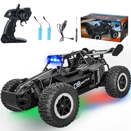 SZJJX Ferngesteuertes Auto ab 3 4 5 6 7 8+ Jahre Kinder,2.4Ghz RC Auto Spielzeug mit Alloy Gehäuse,LED Blinken,2WD 20KM/H Rennauto Ferngesteuert,RC Car Crawler Geschenk Mädchen Junge Kinder Schwarz