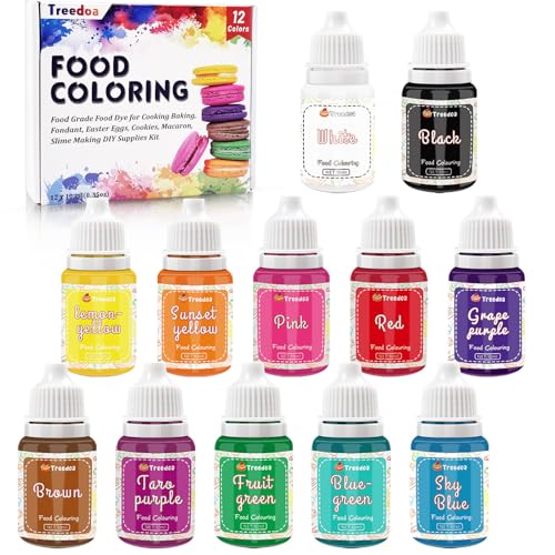 Lebensmittelfarbe 12 Farben x 10ml - Flüssige Lebensmittel Farben zum Kuchen Backen, Kekse, Macaron - Hochkonzentrierte Food Coloring für Kuchendekoration, Flüssig zum Färben von Getränken, DIY Seifen