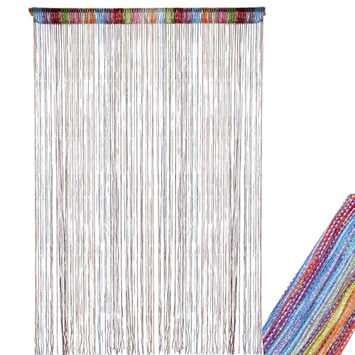 HFMYGS Fadenvorhang Türvorhang, Fliegenvorhang Terrassentür, Türvorhänge Fliegengitter Fliegenschutz, Fadenvorhang Blickdicht Glitzer Fadengardine Türvorhänge (Regenbogen 200x100cm)