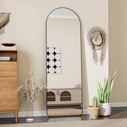 Koonmi 40 x 150 cm Gewölbter Top Ganzkörperspiegel - Bogen Ganzkörperspiegel mit Runden Ecken Frei Stehend-Hängend-Lehnend, Boden Standspiegel als Ankleidespiegel für Wohnzimmer, Schwarz