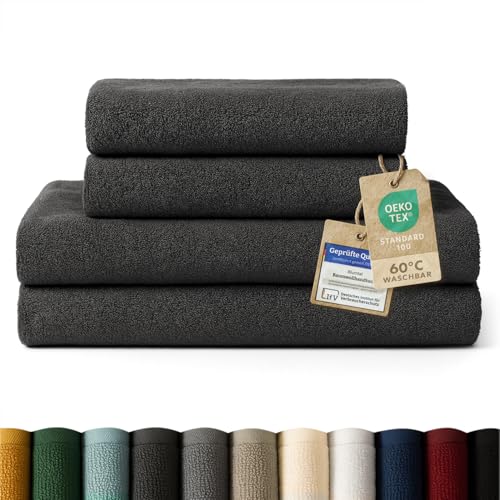 Blumtal Premium Frottier Handtücher Set 4 teilig 100% Baumwolle - Oeko-TEX zertifiziertes Badetuch 2X (70x140 cm) + Towel 2X (50x100 cm) - saugstarkes Frottiertücher Set - Handtücher Anthrazit