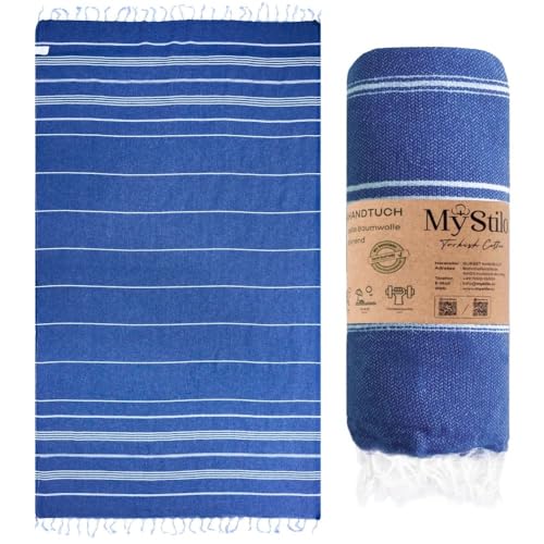 MyStilo® XXL Saunahandtuch Hamamtuch - Großes, Weiches Badetuch 100x200cm, Schnelltrocknend - Premium Strandtuch, Beach Towel, Handtuch für Männer, Frauen, Yoga und Fitness (Saks Blau)