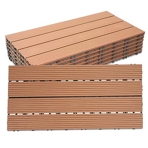 Cecaylie 30er Pack WPC Terrassenfliese,Braun Holzfliesen 30x60 cm - 5 m² .Ideal für den Außenbereich Klickfliesen für Balkon, Garten & Terrasse | einfach, schnell & praktisch verlegt