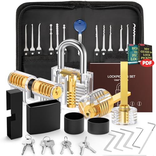 IPSXP Lockpicking Set, 32 Stück Dietrich Set mit 4 Transparentem Trainingsschlössern und Handbuch Das perfekte Lock Pick Set für Anfänger und Profis Schlosser, Schwarz