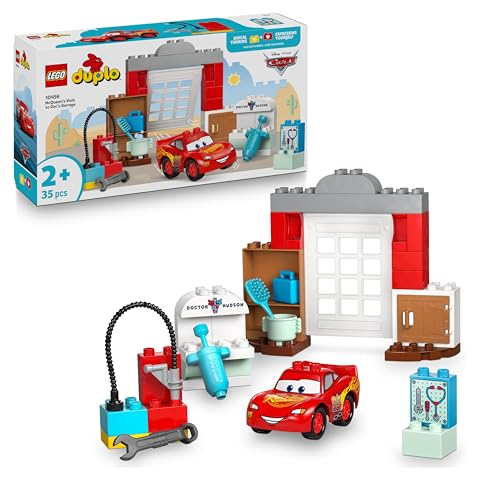 LEGO DUPLO │ Disney and Pixar Cars – McQueens Besuch in Docs Werkstatt Rennwagen für Kleinkinder mit Lightning McQueen & Doc Hudson, Spielzeug-Auto & Autowasch-Zubehör für Kinder ab 2 Jahren – 10456