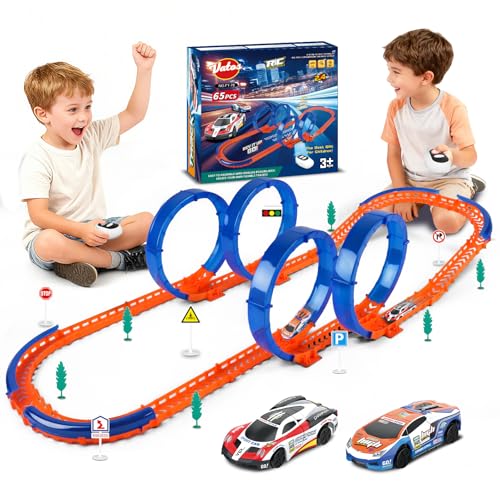VATOS Rennbahn Set für Kinder von 3 bis 7 Jahren, 360°Hochgeschwindigkeits Slotcar Bahn Spielzeug, Weihnachts und Geburtstagsgeschenk für Jungen und Mädchen im Alter von 3, 4, 5, 6, 7, 8 und 9 Jahren