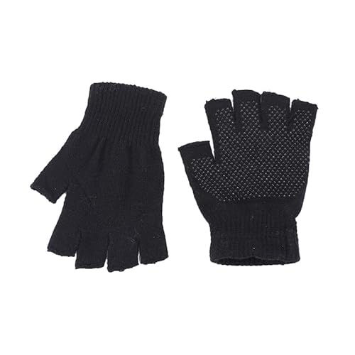 LUFFLOK Fingerlose Handschuhe Winterhandschuhe Herren, Strick Anti-Rutsch Handschuhe Ohne mit Silikon Winter Finger Warme Touchscreen für Herren und Damen Arbeits Autofahren Radfahren Sport (Schwarze)