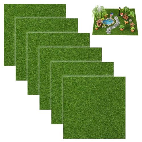 Jeffdad 6 Stück Kunstrasen zum Basteln, 15x15cm Miniaturgarten Kunstrasenteppich Mini Garten Moos Deko Kunstrasen Teppich Miniatur Rasen Dekoration für Basteln DIY Mikrolandschaft