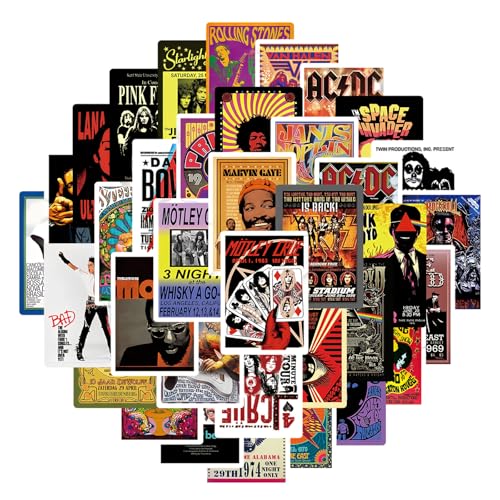 YUZHEDM Musik Poster 50 Blätter 4,6 X 6,5 cm, Retro Poster mit Selbstklebender Rückseite,Vintage Aesthetic Geeignet Für Schlafsäle, Wohnzimmer, Arbeitszimmer, Flure