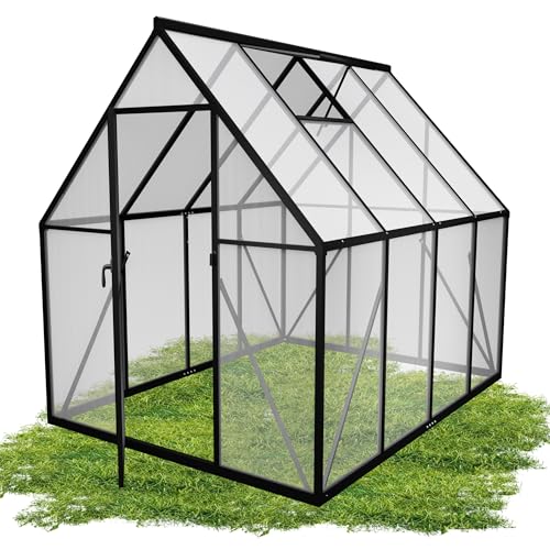 QEENTOE Gewächshaus Aluminium mit Fundament & Dachfenster Tomatenhaus wetterfest rostfrei Treibhaus Anzuchthaus temperaturbeständig Frühbeet Pflanzenhaus für Tomaten, Gemüse & Pflanzen - 230x180x195cm
