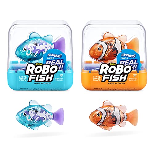 ROBO ALIVE Robo Fish Serie 3 Roboter-Fisch, 2er-Pack, orange und blaugrün, schwimmt in mehrere Richtungen, batteriebetrieben, Spielzeugfisch, Poolspielzeug (2er-Pack, orange und blaugrün)