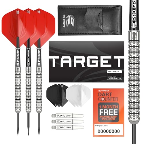 Target Darts Artemis 21G Wolfram Stahlspitze Dart Satz Dartpfeile - 6 Pro Grip Schäfte - 9 Pro Ultra Dart Flights – Dart Wallet - Dart Counter App Coupon Bundle