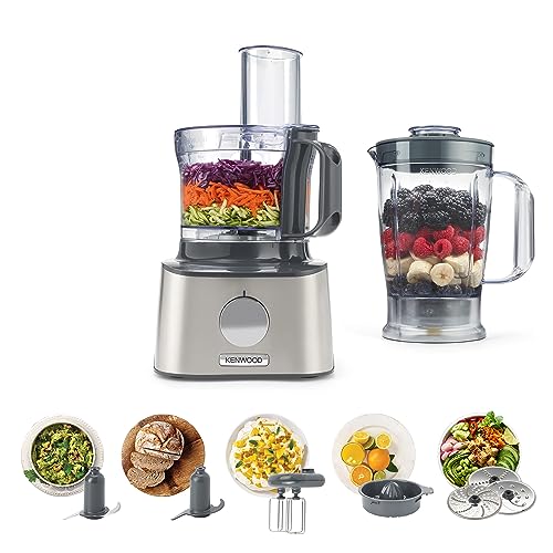 Kenwood MultiPro Compact FDM301SS – Kompakt-Küchenmaschine, 2,1 Liter, leistungsstarker Küchenhelfer mit Acryl-Mixaufsatz, Zitruspresse & weiterem Zubehör, Metallgehäuse, 800 W, Silber
