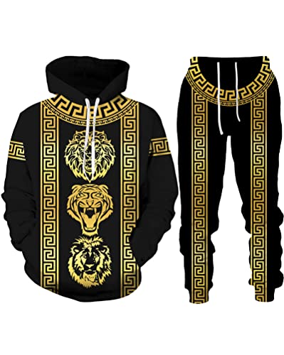 Osheoiso Herren Trainingsanzug Jogginganzug Gedruckter Sportanzug Freizeitanzug Kapuzenpullover Sporthose Sportswear Bekleidungsset Große Größe B 4 XXL