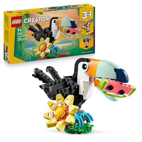 LEGO Creator Wilde Tiere: Tropischer Tukan - 3-in-1-Spiel Tier verwandelt Sich in Schmetterling Minifigur oder Fisch - Kreatives Spielzeug - Geschenk für Mädchen und Jungen ab 7 Jahren 31173