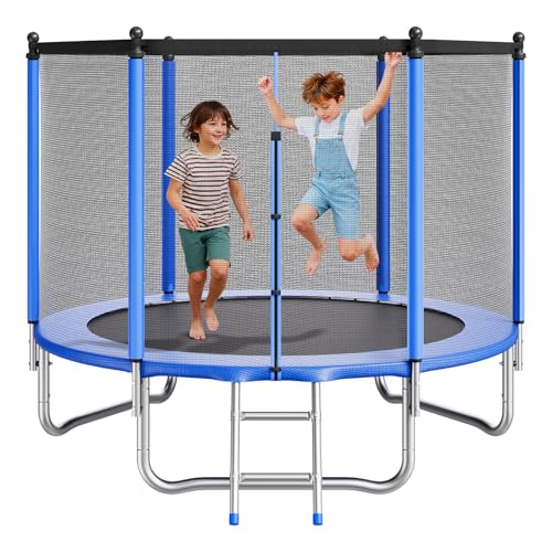 VEVOR Outdoor Trampolin Bodentrampolin 244 x 244 cm mit Sicherheitsnetz & Stahlrahmen, ASTM-geprüft, Hochleistungstrampolin, max. 120 kg Gewichtskapazität, Gartentrampolin für Kinder