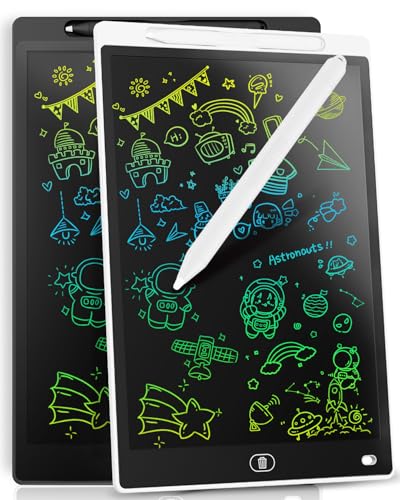 [2 STÜCKE] LCD Schreibtafel 12 Zoll, Genialba Buntes LCD Schreibtablett, LCD Writing Tablet, Elektronischer Tablette, Grafiktablett für Kinderspiele 2 3 4 5 6 7 Jahre Jungen Mädchen (Schwarz&Weiß)